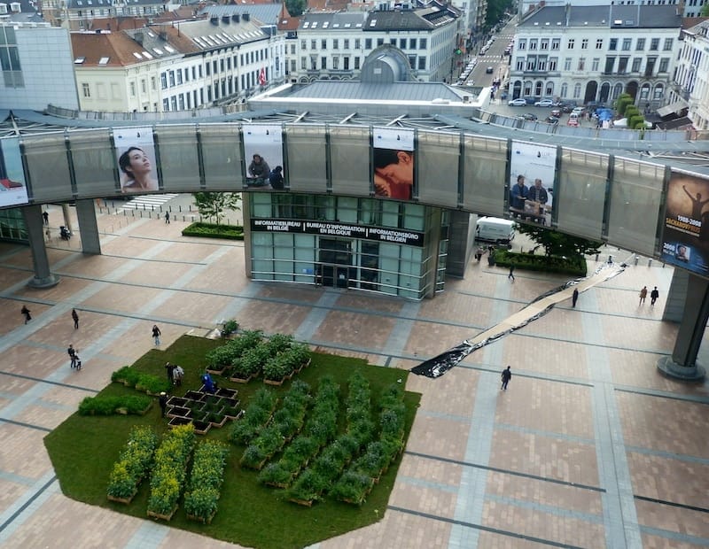 Bees Lobbying Thousands of bee-friendly plants exhibited in the plaza outside the European Parliament, with stalls and information booths.